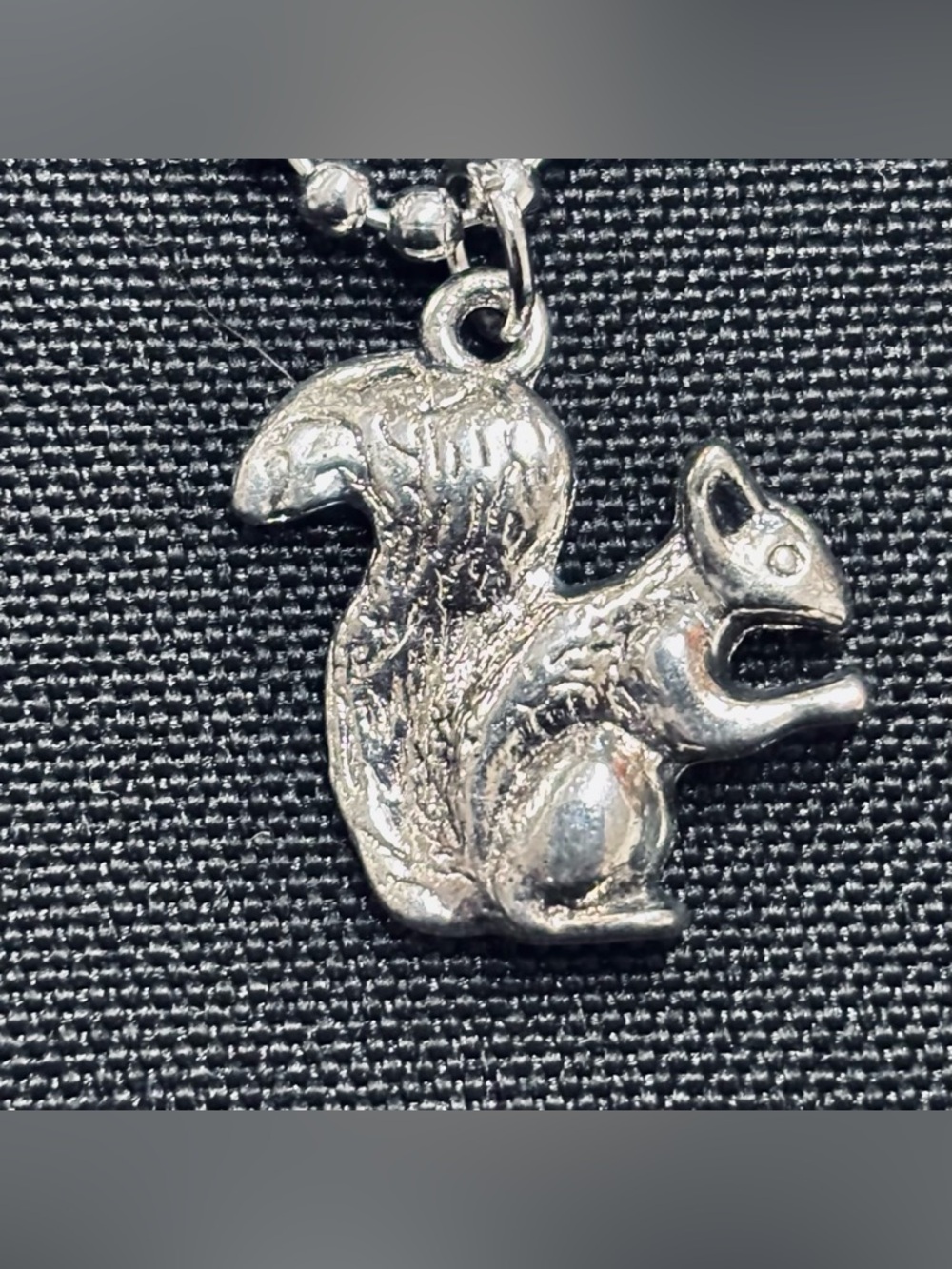 Silver Squirrel Charm Necklace on 27” Ball Chain